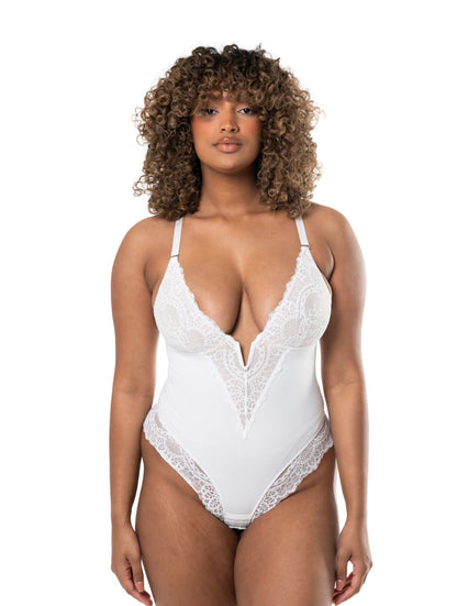Elovia™ Body z dekoltem V i koronką